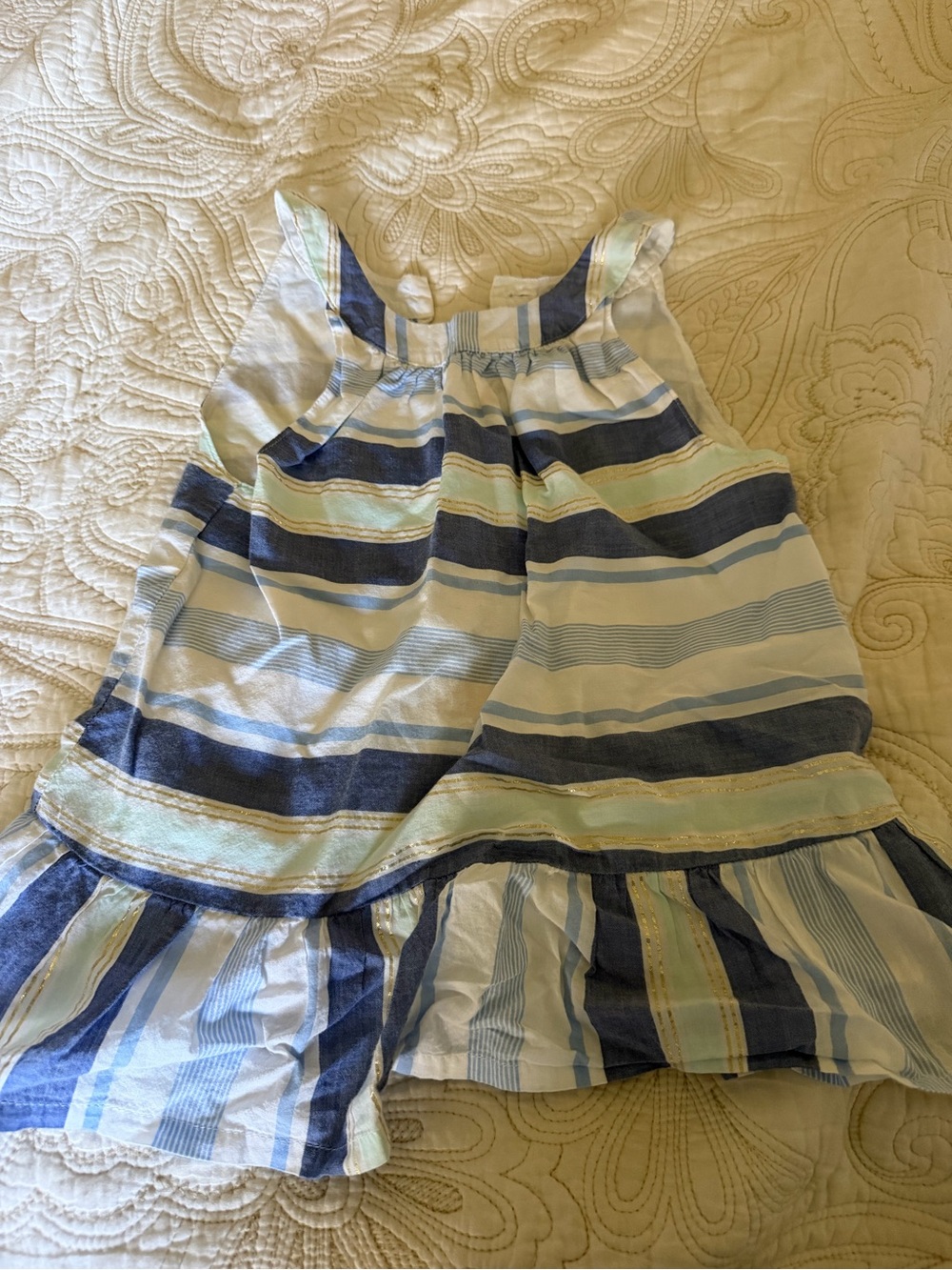 Gymboree Blue, White & Light Green Striped Girls Tank Dress